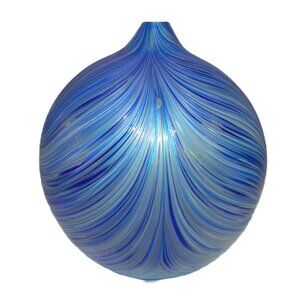 Hand-Blown Blue Swirl Art Glass Bud Vase Silver Iridescent Oil Lamp Witch's Ball